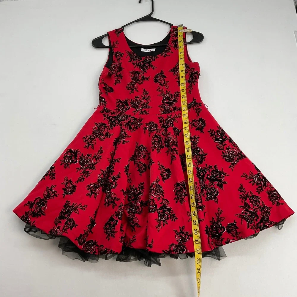 Knit Works Girls Red Black Floral Glitter Dress & Moto Jacket Set‎ Size 14